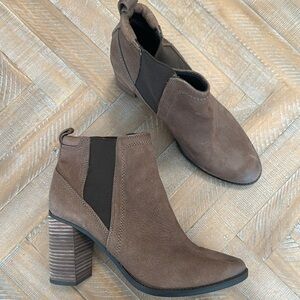 Franco Sarto Odette Suede Leather Almond Toe Block Heel Ankle Boot Bootie